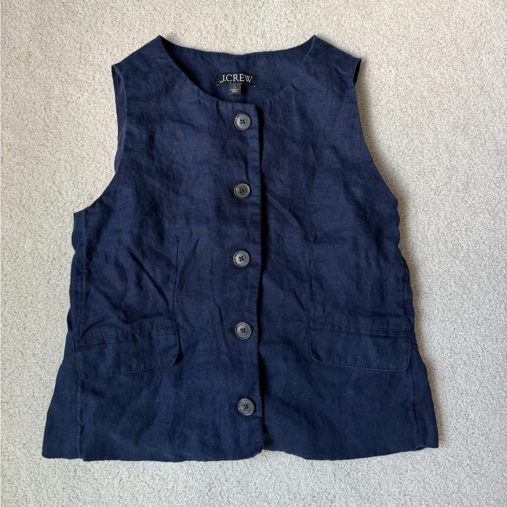J. Crew Crewneck navy vest in linen, size 2 - Picture 1 of 4